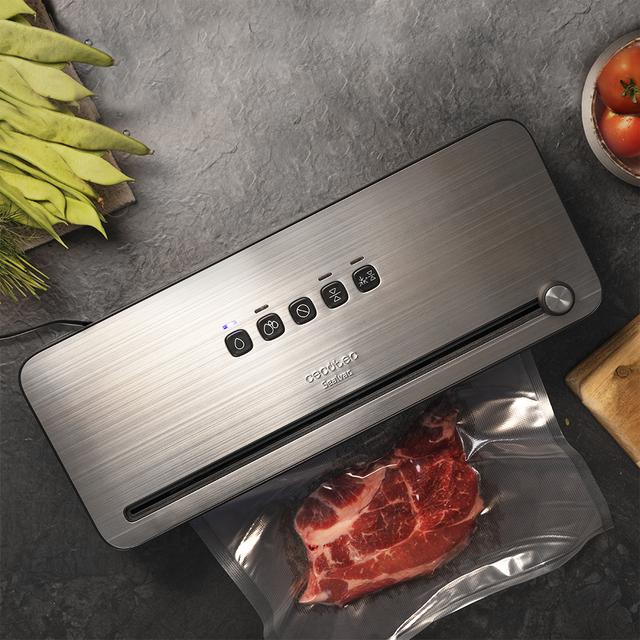 Cecotec FoodCare SealVac 140 SteelCut. Envasadora Al Vacío De Potencia 140 W Velocidad De Vacío 10 Segundos Acero Inoxidable Presión De Vacío 0 75 Bares Luz LED Admite Bolsas Genéricas Envasadora Al Vacío  