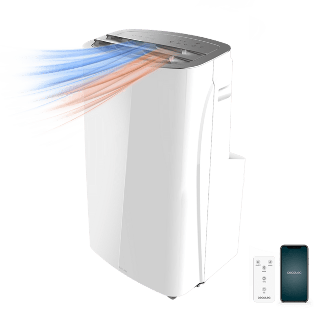 Cecotec ForceClima 12300 Connected Heating. Aire Acondicionado Portátil de 1350 W 12000 BTU Bomba de Calor Mando a Distancia Control por WiFi 5 Modos 3 Velocidades Pantalla LED Cobertura 25 m2 Aire acondicionado portátil