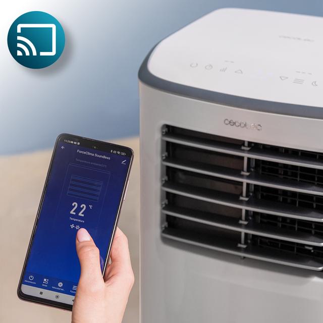 Cecotec ForceClima 7500 Soundless Connected Aire Acondicionado Portátil De 7000 BTU. Con Tecnología Soundless Que Aporta Un Funcionamiento Más Silencioso. Control Por Wifi Panel Táctil Y Mando A Distancia. Aire Acondicionado
