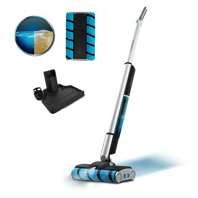 Cecotec FreeGo Wash Twice Spray Fregona eléctrica sin cables con 40 minutos de autonomía. Doble rodillo. Depósito de agua limpia de 450 ml y agua sucia de 350 ml. Pulverizador de agua y base de autolimpieza. Con spray pulveri