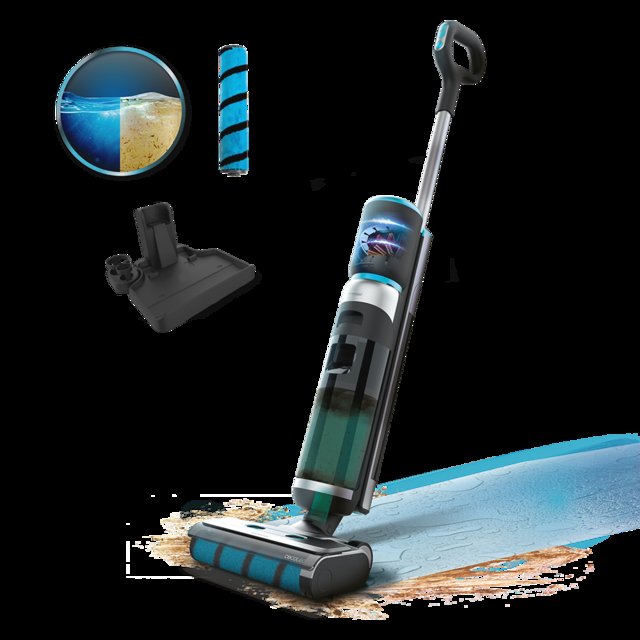 Cecotec FreeGo Wash&Vacuum Fregona eléctrica sin cables de 200 W. Friega y aspira a la vez. 35 minutos de autonomía. Rodillo absorvente Wet Jalisco. Depósito de agua limpia de 700 ml y agua sucia de 700 ml. Con 3 modos: Eco T