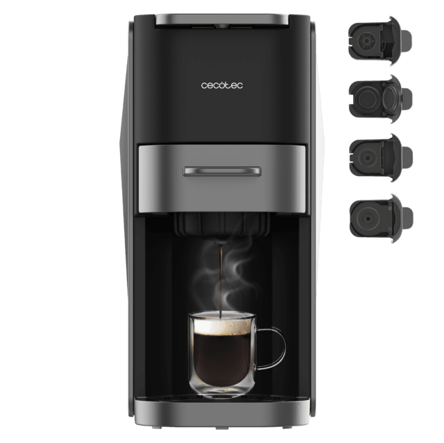 Cecotec FreeStyle Compact Dark Cafetera expresso para café molido y cápsulas. Multicápsula 4 en 1. Apta para café molido Dolce Gusto Nespresso ESE pod y Senseo. Cafetera expresso para café molido y cápsulas. Multicápsula