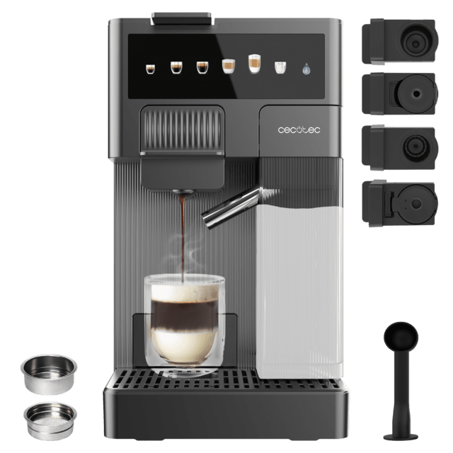 Cecotec FreeStyle Latte T Cafetera expresso para café molido y cápsulas. Multicápsula con tanque de leche muy compacta 4 en 1. Apta para café molido Dolce Gusto Nespresso y K-fee. Cafetera expresso para café molido y cápsu