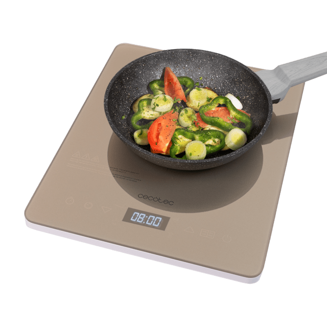 Cecotec Full Crystal Diamond. Placa de inducción portátil con Potencia 2000 W Temperatura Regulable 4 programas preconfigurados Temporizador Sartenes hasta 28 cm Placa de inducción portátil 2000 W color dorado