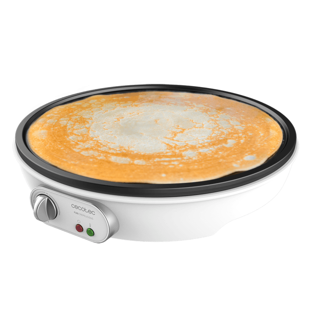 Cecotec Fun Crepelicious Crepera (Placa no reversible negra) de 1000 W de potencia. Rodillo esparcidor de masa y espátula incluidos. Interruptor de encendido y apagado Crepera