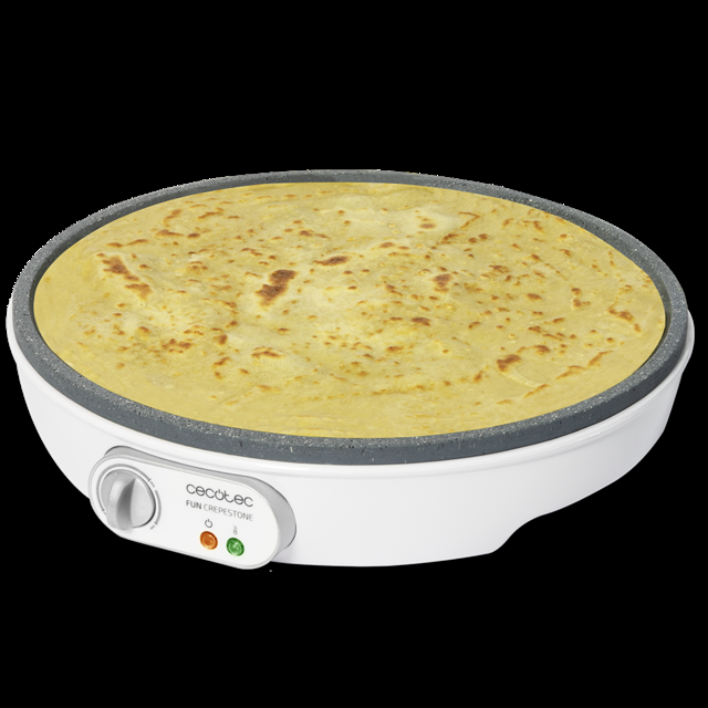 Cecotec Fun Crepestone. Crepera con 1000 W Placa con Revestimiento Antiadherente RockStone Termostato Regulable Rodillo Esparcidor y Espátula Incluidos Indicador luminoso 30 5 cm Crepera eléctrica  
