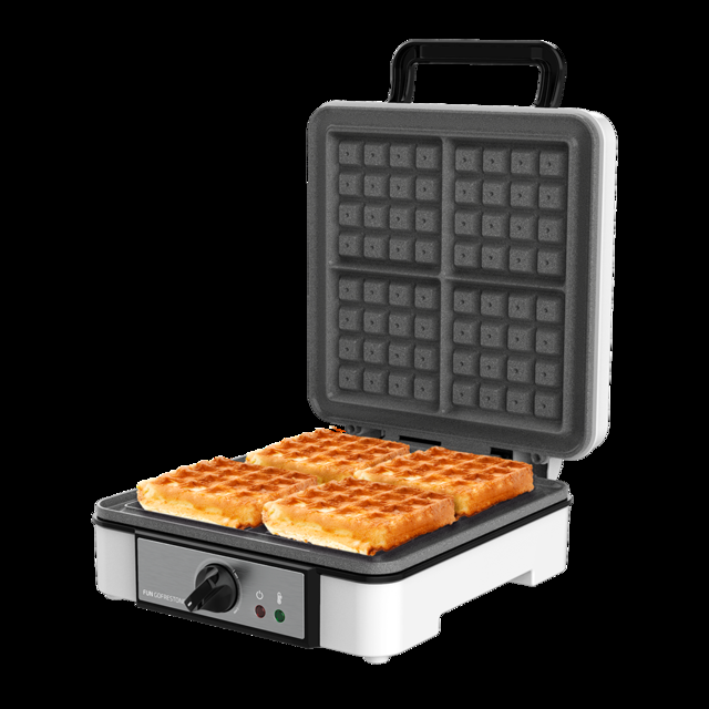 Cecotec Fun Gofrestone 4Inox. Gofrera Eléctrica con 1200 W Acero Inoxidable 4 Gofres a la vez Revestimiento antiadherente Rockstone Temperatura ajustable Gofrera / Máquina de gofres