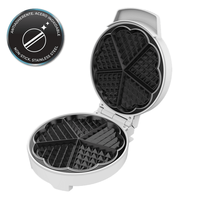 Cecotec Fun Gofrestone Sweetie. Gofrera con 1000 W Capacidad para 1 Gofre grande o 5 en Forma de Corazón Antiadherente Acero Inox Gofrera / Máquina de gofres