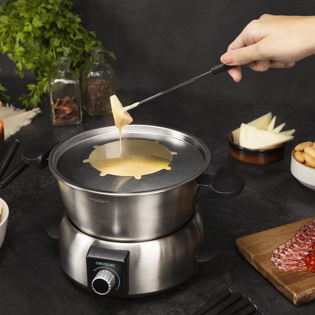 Cecotec Fun GourmetFondue. Fondue Eléctrica Con 1000 W De Potencia Termostato Regulable Acero Inoxidable Para Queso Chocolate Y Aceite Incluye 8 Tenedores Piezas Aptas Para Lavavajillas Fondue Queso Chocolate O Aceite  