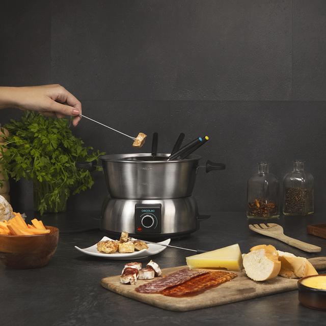 Cecotec Fun GourmetFondue. Fondue Eléctrica Con 1000 W De Potencia Termostato Regulable Acero Inoxidable Para Queso Chocolate Y Aceite Incluye 8 Tenedores Piezas Aptas Para Lavavajillas Fondue Queso Chocolate O Aceite  