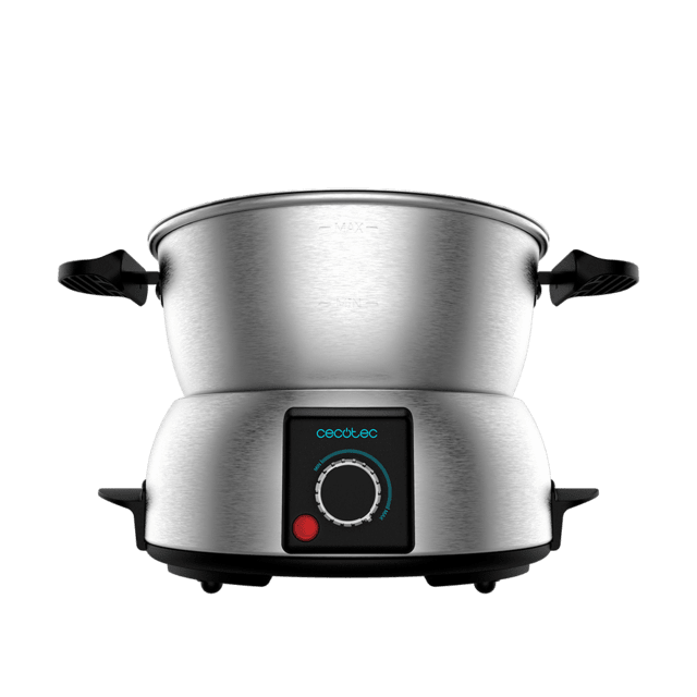 Cecotec Fun GourmetFondue M. Fondue eléctrica con 1000 W de Potencia Termostato Regulable Acero Inoxidable para Queso Chocolate y Aceite Incluye 8 Tenedores Piezas aptas para lavavajillas Fondue queso chocolate o aceite