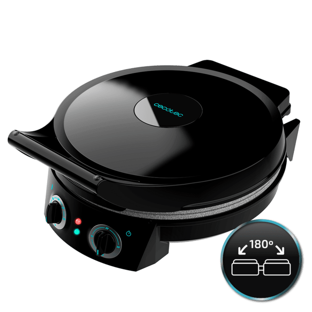 Cecotec Fun Pizza&Co. Horno Eléctrico para Pizza de 1800 W Grill Temporizador 30min Revestimiento Rockstone Temperatura regulable Apertura 180º con dos placas Horno para pizza