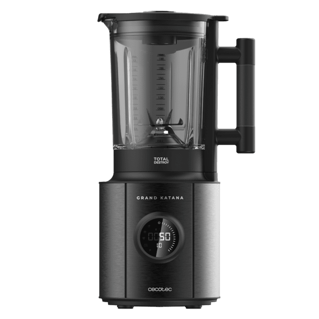 Cecotec Grand Katana 2700MAX Total Destroy Screen B Batidora De Vaso Con 2700 W De Potencia Máxima Pantalla Digital Tecnología Contrarrotante TotalDestroy Cuchilla De 8 Hojas Con Recubrimiento De Titanio Negro Y Jarra Termorre
