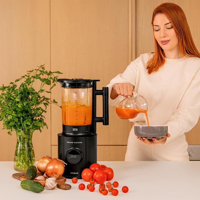 Cecotec Grand Katana 2700MAX Total Destroy Screen B Batidora De Vaso Con 2700 W De Potencia Máxima Pantalla Digital Tecnología Contrarrotante TotalDestroy Cuchilla De 8 Hojas Con Recubrimiento De Titanio Negro Y Jarra Termorre