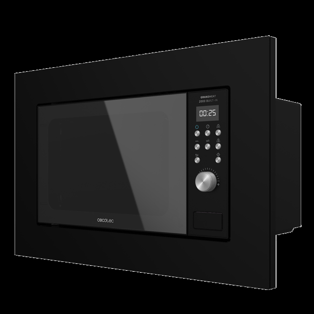 Cecotec GrandHeat 2000 Built-In Black. Microondas encastrable Digital de 700W Capacidad 20l 9 Funciones preconfiguradas Quick Start Diseño elegante Microondas encastrable 20 Litros