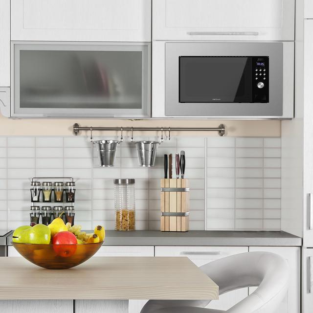 Cecotec GrandHeat 2000 Built-In Steel Black. Microondas Encastrable Digital De 700W Integrable 20l Grill 9 Funciones Preconfiguradas Quick Start Diseño Elegante Microondas Encastrable 20 Litros