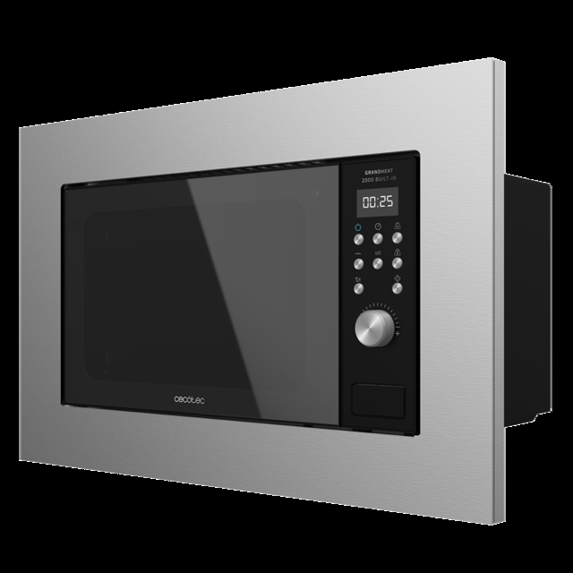 Cecotec GrandHeat 2000 Built-In Steel Black. Microondas encastrable Digital de 700W Integrable 20l Grill 9 funciones preconfiguradas Quick Start Diseño Elegante Microondas encastrable 20 litros