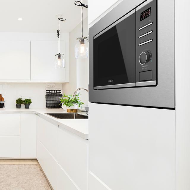 Cecotec GrandHeat 2050 Built-In Steel Black.Microondas Encastrable Digital De 800 W Integrable 20 Litros Grill 7 Funciones Revestimiento Interior Cerámico Microondas Encastrable Digital De 20 Litros