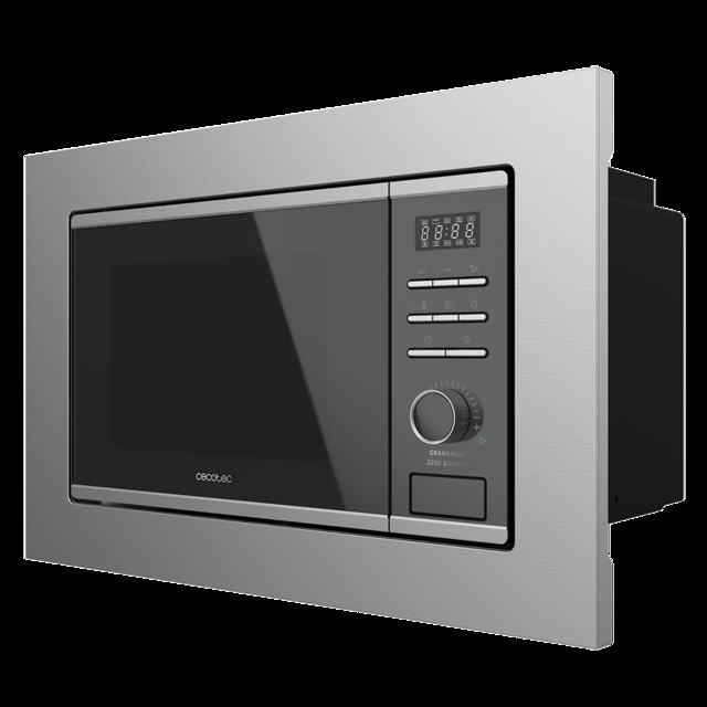 Cecotec GrandHeat 2050 Built-In Steel Black.Microondas encastrable Digital de 800 W Integrable 20 Litros Grill 7 Funciones Revestimiento interior cerámico Microondas encastrable digital de 20 litros