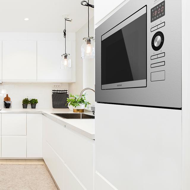 Cecotec GrandHeat 2090 Built-In Steel. Microondas Encastrable Digital Con 800W De Potencia Capacidad 20 Litros Grill 5 Niveles 8 Funciones Preconfiguradas Temporizador Microondas Encastrable Digital De 20 Litros