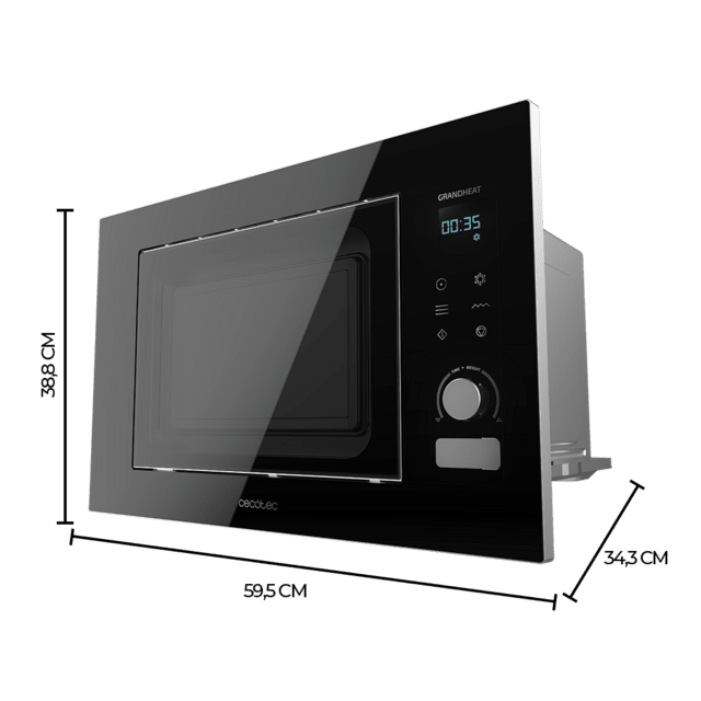 Cecotec GrandHeat 2090 Built-in Touch Black Microondas Encastrable Digital De 21 Litros De Capacidad Con Grill Y 1200 W De Potencia. Microondas Encastrable