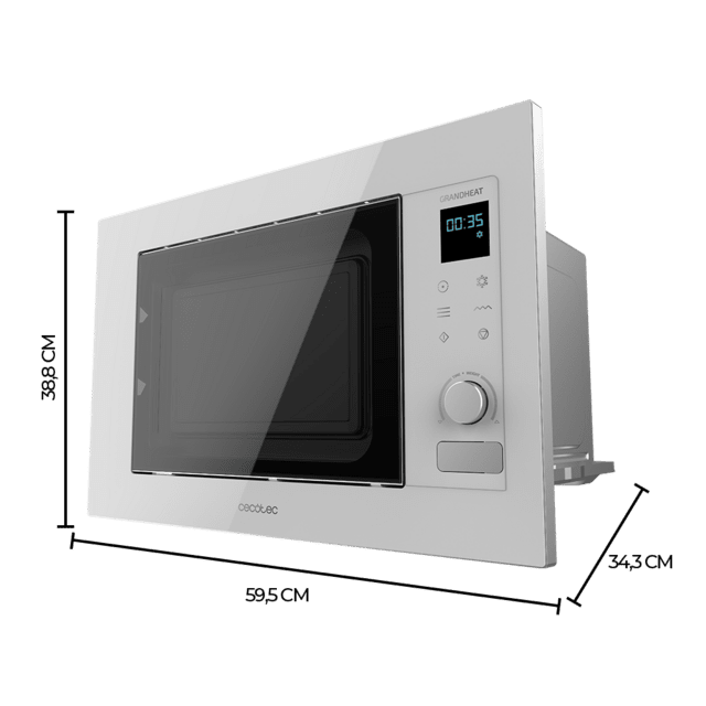 Cecotec GrandHeat 2090 Built-in Touch White Microondas Encastrable Digital De 21 Litros De Capacidad Con Grill Y 1200 W De Potencia GrandHeat 2090 Built-in Touch White. Microondas Encastrable