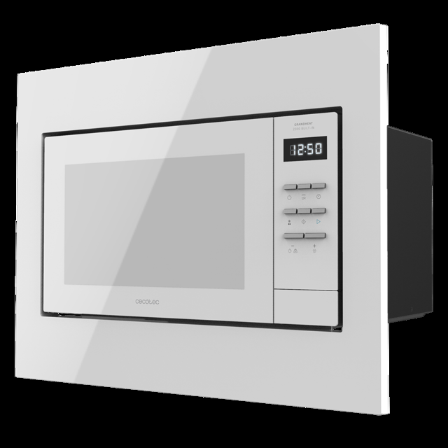 Cecotec Grandheat 2300 Built-In White. Microondas Encastrable Digital De 23 Litros 800 W Integrable Grill 5 Niveles 8 Funciones Preconfiguradas Temporizador Diseño En Blanco Microondas Encastrable De 23 Litros