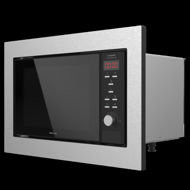 Cecotec GrandHeat 2350 Built-In SteelBlack. Microondas encastrable Digital de 900W Integrable 23 Litros Grill 9 funciones preconfiguradas Quick Start Temporizador Microondas encastrable 23 litros