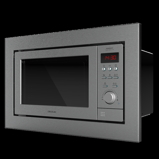 Cecotec GrandHeat 2500 Built-In Steel. Microondas encastrable Digital de 900W Integrable 25 Litros Grill 10 funciones preconfiguradas Multicooking Quick Start Microondas encastrable 25 litros