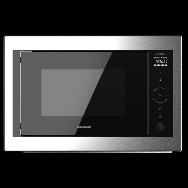 Cecotec GrandHeat 2500 Built-In Touch SteelBlack. Microondas Encastrable Digital De 900 W Integrable 25 L Grill De 1000 W 8 Funciones Preconfiguradas Temporizador Panel De Control Táctil Microondas Encastrable Digital 25 Litros