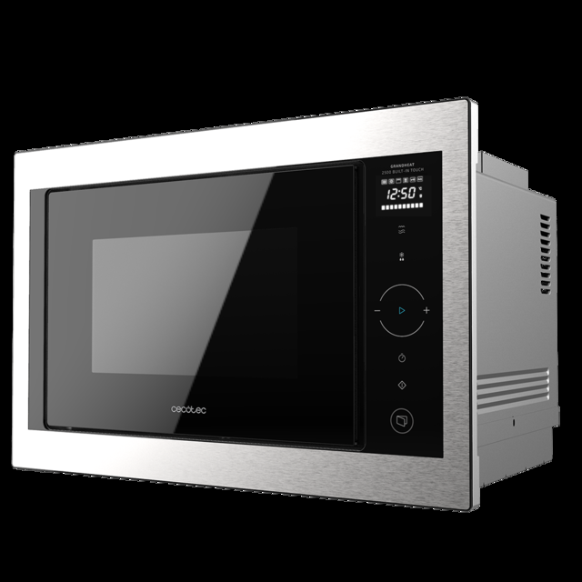 Cecotec GrandHeat 2500 Built-In Touch SteelBlack. Microondas Encastrable Digital De 900 W Integrable 25 L Grill De 1000 W 8 Funciones Preconfiguradas Temporizador Panel De Control Táctil Microondas Encastrable Digital 25 Litros