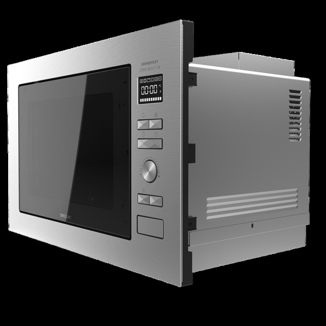 Cecotec GrandHeat 2590 Built-In Steel Black.Microondas Encastrable Digital Con Potencia 900 W Integrable 25 Litros Grill 1000 W 8 Funciones Preconfiguradas Temporizador Microondas Encastrable Digital De 25 Litros