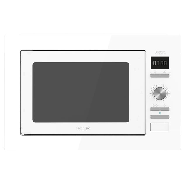 Cecotec GrandHeat 2590 Built-In White. Microondas Encastrable Digital Con Potencia 900 W Integrable 25 Litros Grill 1000 W 8 Funciones Preconfiguradas Temporizador Microondas Encastrable Digital De 25 Litros