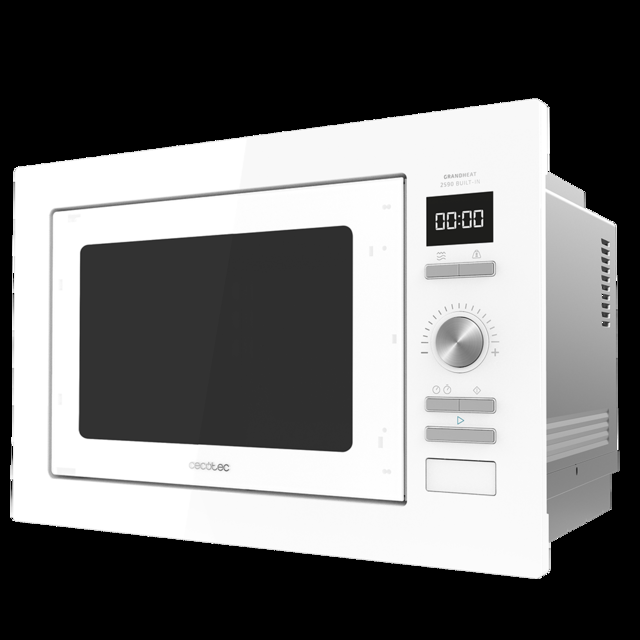 Cecotec GrandHeat 2590 Built-In White. Microondas Encastrable Digital Con Potencia 900 W Integrable 25 Litros Grill 1000 W 8 Funciones Preconfiguradas Temporizador Microondas Encastrable Digital De 25 Litros