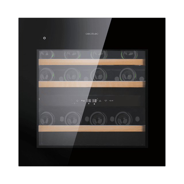 Cecotec GrandSommelier Duo 36000 Touch Black Compressor Vinoteca Completamente Integrable Con Cristal Negro Apertura Táctil Mediante Sensor Doble Zona Temperatura 5ºC A 20ºC Capacidad 36 Botellas Dimensiones 60x60cm Iluminaci