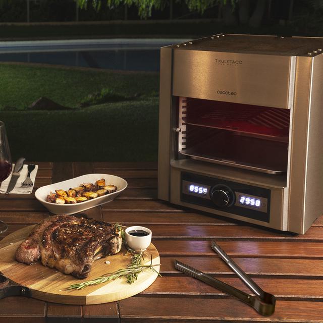 Cecotec Grill Eléctrico Txuletaco The Beast 7850 Steel. 2000W De Potencia Hasta 850°C Parrilla De Acero Inoxidable Bandeja Recoge Grasas Sistema De Temperatura Y Tiempo RegulablesBarbacoa Eléctrica
