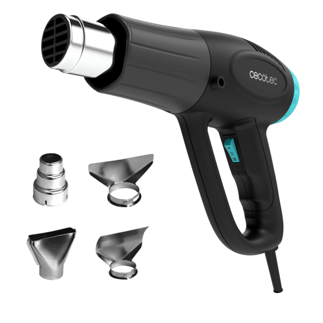 Cecotec Hell Gun 3500 Pistola de calor con 2000W de potencia. Velocidad de aire y temperatura regulable. Incluye 4 cabezales intercambiables. Calentamiento ultrarrápido. Pistola de calor 
