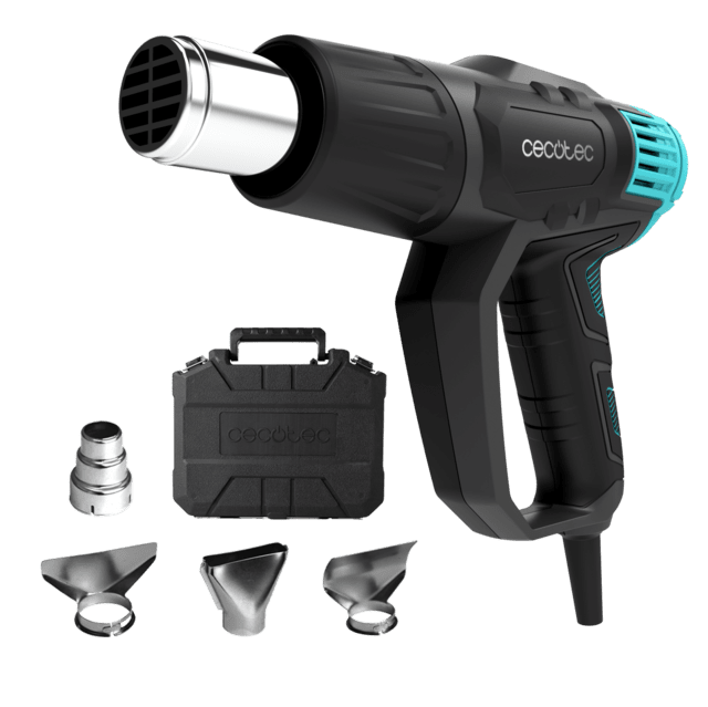 Cecotec Hell Gun 7500 Full Equip Pistola de calor con 2000W de potencia. Velocidad de aire regulable. Rango de temperatura de 50ºC a 550ºC. Incluye 4 cabezales intercambiables y maletín. Calentamiento ultrarrápido. Pistola d