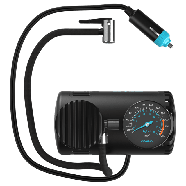 Cecotec Hinchador Eléctrico CecoRaptor Perfect Pump Hinchador Con Voltaje De 12V. Corriente Máxima De 10 A. Presión Máxima De 250 PSI. Diámetro Del Cilindro De 16 Mm De Cable De 2.8 M Con Mechero Y Manguera De Aire De 0.5 M