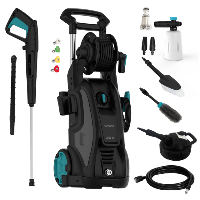 Cecotec Hydroboost 2500 Home&Car. Hidrolimpiadora de 2500 W para Casa y Coche Caudal máximo de 480 l/h Presión de 195 Bares Bomba de Aluminio Radio de Acción 14m Accesorios Hidrolimpiadora