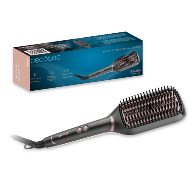 Cecotec InstantCare SquareBrush Cepillo alisador con forma cuadrada temperatura regulable (130-210ºC) revestimiento de cerámica y cable giratorio 360º Cepillo alisador 