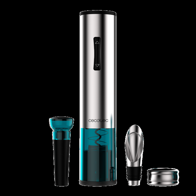 Cecotec InstantCork 1000 Gourmet. Sacacorchos Eléctrico Que Abre Botellas En Solo 8 Segundos Funciona Con 4 Pilas Luz LED Aguja Helicoidal De Acero Cuerpo De Acero Inoxidable Sacacorchos Eléctrico