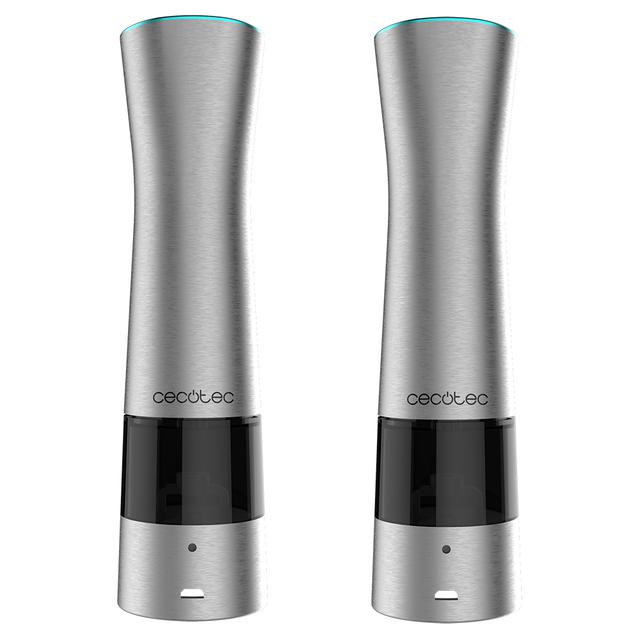 Cecotec InstantMill Press Duo Molinillo De Especias Eléctrico Con Cuerpo De Acero Inox Amoladora Cerámica Con Función Press Molienda Ajustable Ventanas De Acrílico Luz LED Incorporada 2 Uds Molinillo De Pimienta Y Sal Eléct