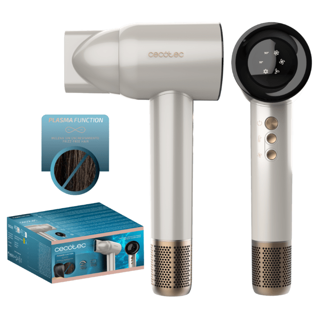 Cecotec IoniCare RockStar Nano IonTech Champagne Secador de pelo con Plasma 110000 rpm pantalla control inteligente del calor 3 temperaturas 3 velocidades y función memoria Secador de pelo 