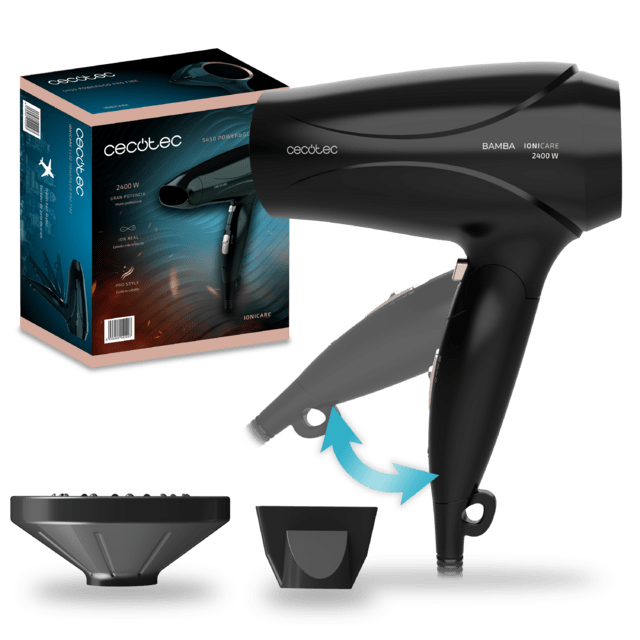 Cecotec Ionico Bamba IoniCare 5450 Power&Go Pro Fire Secador de pelo con 2400 w de potencia con difusor ion real gran caudal función de aire frío (Bronce) Secador de pelo de viaje iónico con difusor