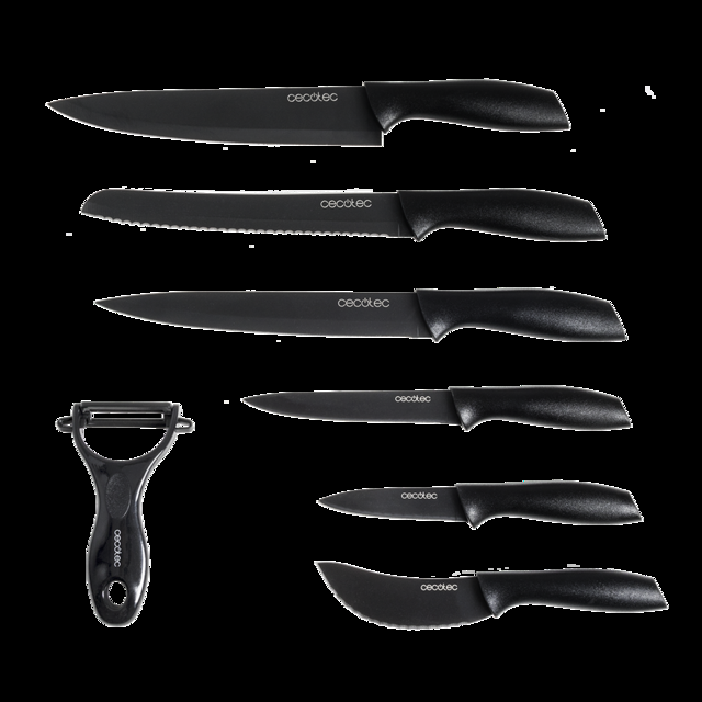 Cecotec Juego De 7 Cuchillos Profesionales Cuchillos Titanium. Acero Inoxidable Recubrimiento Cerámico Hoja De 2mm De Grosor Set De 7 Cuchillos Profesionales
