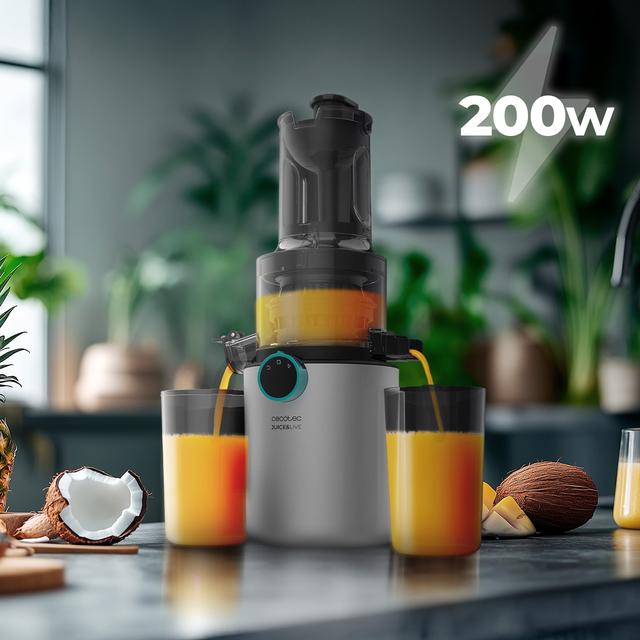 Cecotec Juice&Live 1500 Slim Licuadora De Prensa Fría Con Motor DC De 200W 1 Velocidad Y Función De Marcha Atrás Boca De 82mm 55±5 RPM Licuadora De Prensa Fría