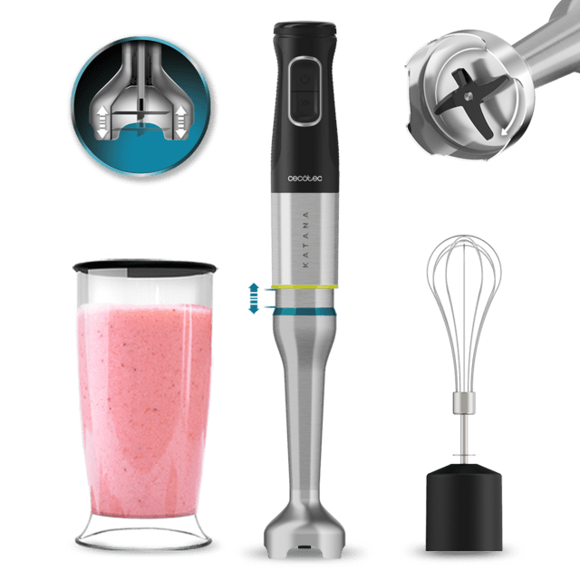 Cecotec Katana 12 Cream B Batidora de mano con potencia de 1200 W y 4 cuchillas recubiertas de titanio negro de gran dureza para triturar hasta los alimentos más duros. Con PerreoMove sistema que mueve las cuchillas arriba y ab