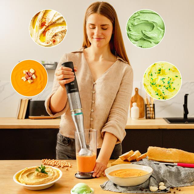 Cecotec Katana 15 Jar G Batidora De Mano Con 1500 W Y 4 Cuchillas Recubiertas De Titanio Negro De Gran Dureza Para Triturar Hasta Los Alimentos Más Duros. Con PerreoMove Sistema Que Mueve Las Cuchillas Arriba Y Abajo Para Batir