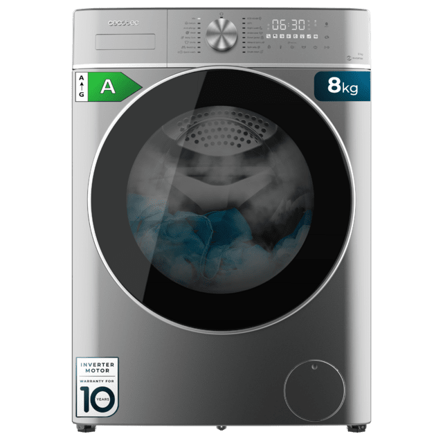 Cecotec Lavadora Bolero DressCode 8800 Inverter Steel A Lavadora de carga frontal de 8 kg de capacidad y 1400 rpm 16 programas Motor Inverter Plus SteamMax Carga automática y Display táctil XXL. Clase A. Lavadora de carga fron